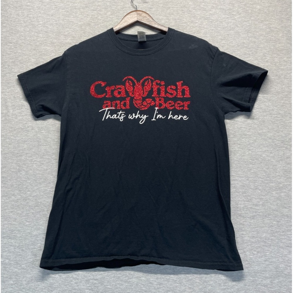 Gildan Heavy Cotton T Shirt Unisex M Black Crawfish & Beer That's Why I'm Here